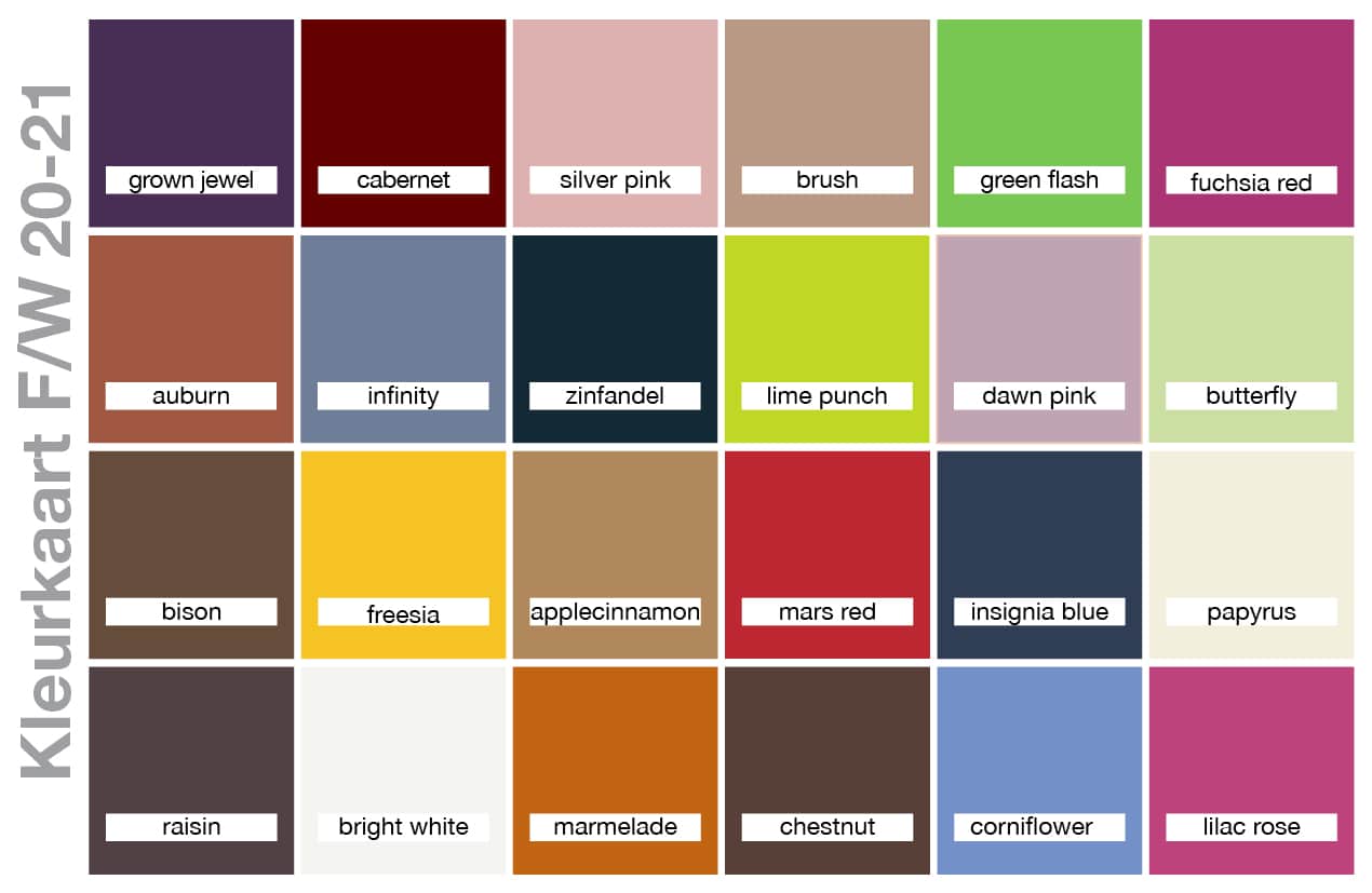 Altijd Goed opgeleid Blanco De trend modekleuren van herfst/winter 2020. Verschillende kleuren.